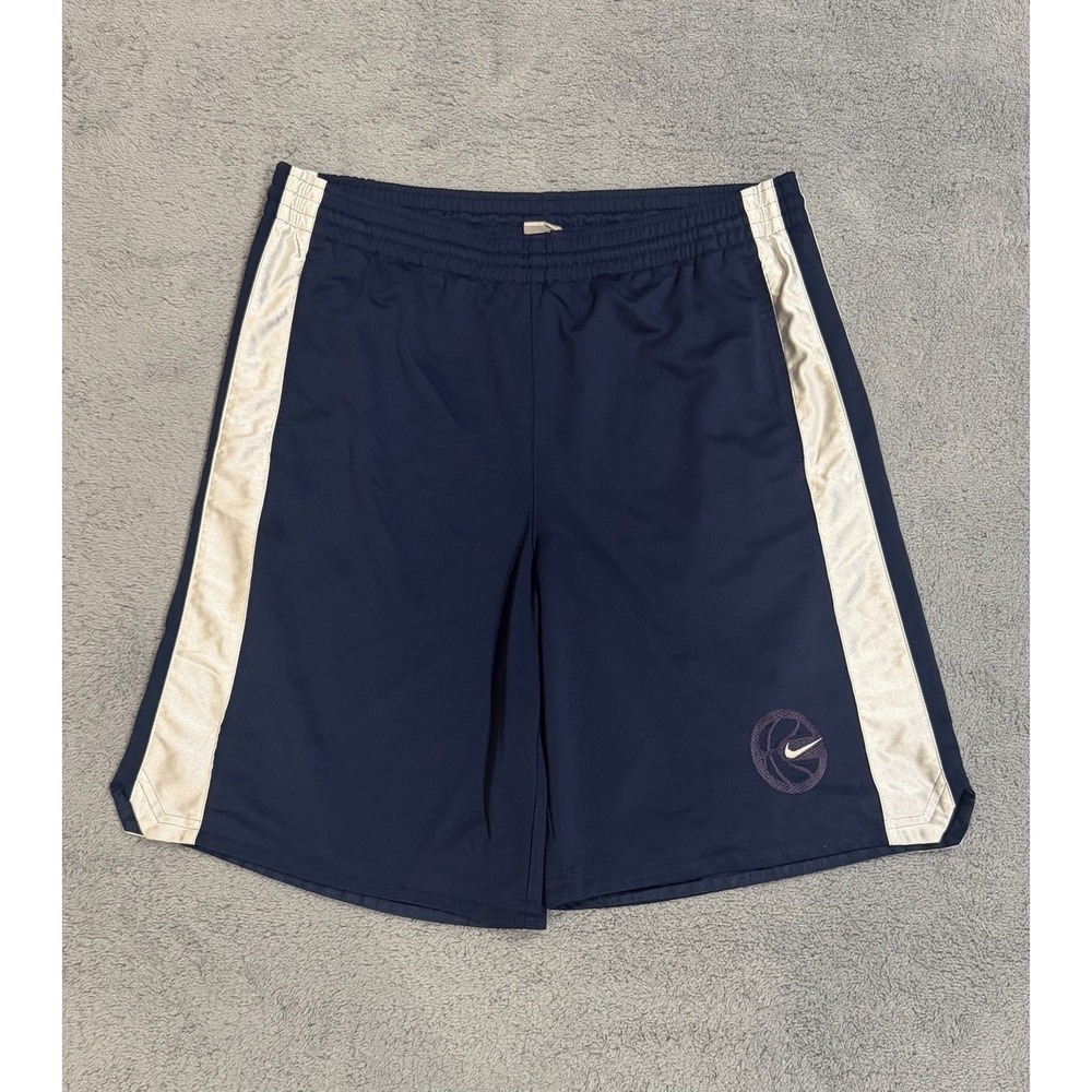 VTG Nike Athletic Basketball Shorts Blue White Stripes Men's Size L 10' Inseam